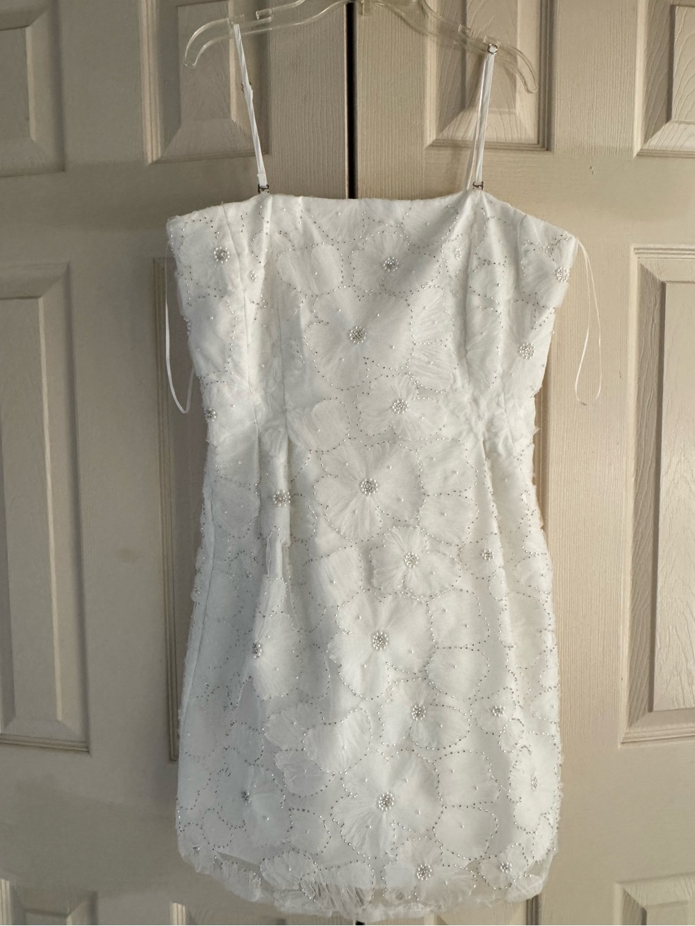 Sam Edelman White Floral Beaded Dress with Adjustable, Removable Strap